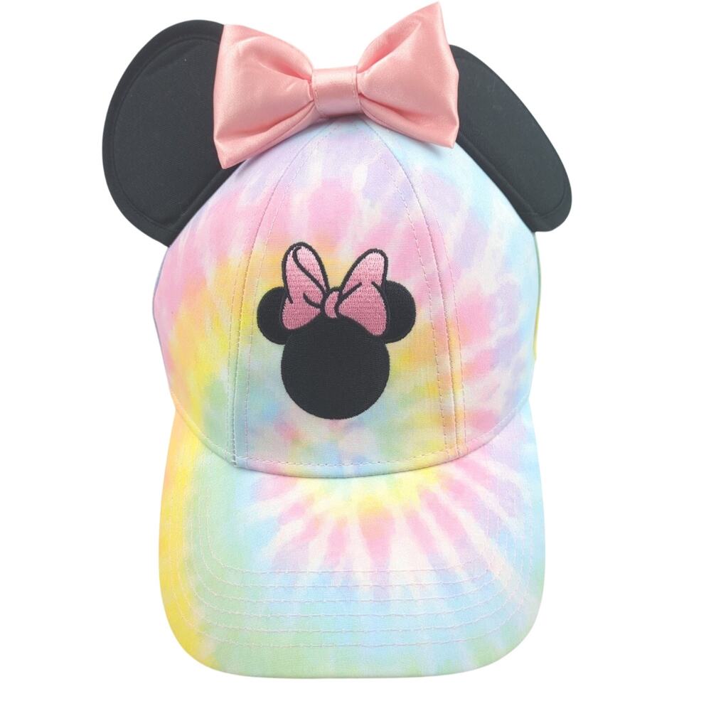 Disney Minnie Mouse Tie-Dye Baseball Cap Hat 3D Ears Pink Bow Snapback Pastel